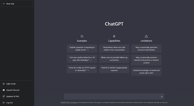 Página de inicio de ChatGPT