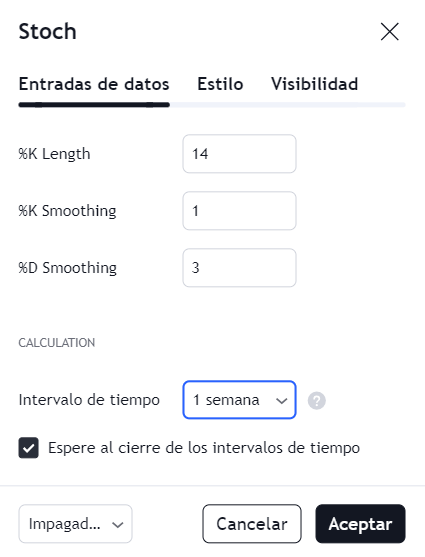 Configurando el estocástico